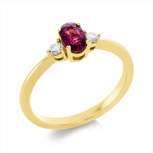 Ring 18 kt GG, 2 Brill. 0,11 ct, TW-si, 1 Rubin 0,52 ct rot