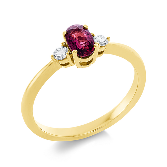 Ring 18 kt GG, 2 Brill. 0,11 ct, TW-si, 1 Rubin 0,52 ct rot