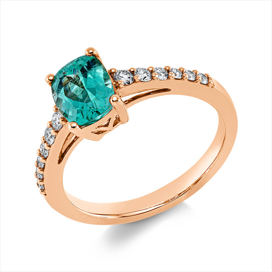 Ring 18 kt RG, 12 Brill. 0,27 ct, TW-si, 1 Turmalin 1,30 ct paraiba