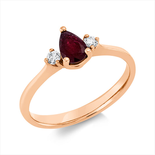 Ring 18 kt RG, 2 Brill. 0,08 ct, F-si, 1 Rubin 0,56 ct rot
