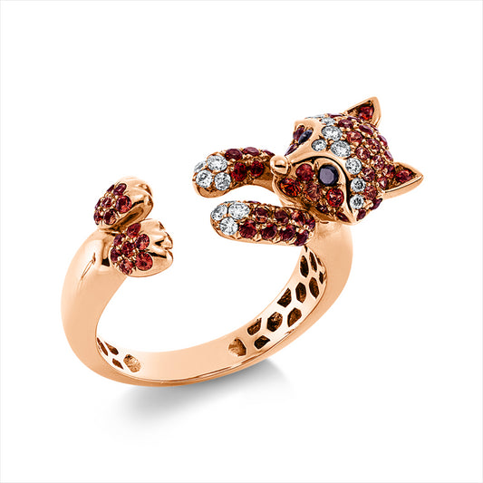 Ring 18 kt RG, 17 Brill. 0,15 ct, TW-vsi, 2 Brill. 0,04 ct, schwarz, 72 Saphire 0,85 ct orange