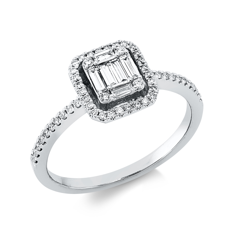 Ring 18 kt WG, 4 Bag. 0,11 ct, TW-si, 2 Bag. 0,04 ct, TW-si, 52 Dia. 0,18 ct, TW-si