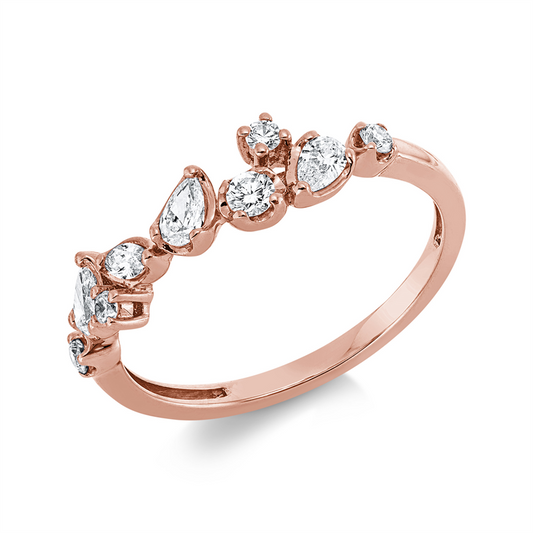 Ring 18 kt RG, 1 Brill. 0,05 ct, 4 Brill. 0,08 ct, TW-si, 1 Nav. 0,03 ct, TW-vsi, 3 Tropfen 0,19 ct, TW-vsi