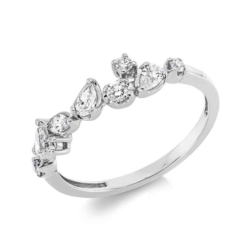 Ring 18 kt WG, 1 Nav. 0,03 ct, 3 Tropfen 0,19 ct, TW-vsi, 1 Brill. 0,05 ct, 4 Brill. 0,08 ct, TW-si
