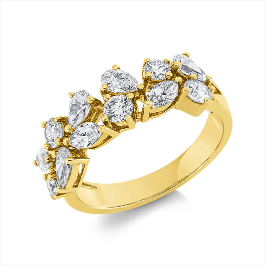 Ring 18 kt GG, 4 Tropfen 0,49 ct, TW-vsi, 3 Nav. 0,35 ct, TW-vsi, 5 Brill. 0,53 ct, TW-si
