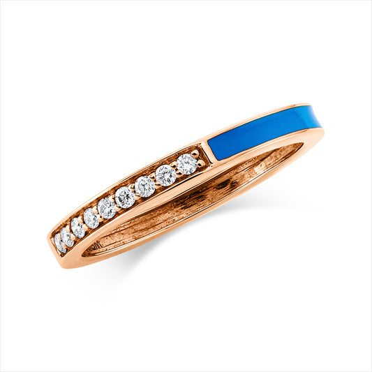 Ring 18 kt RG, 9 Brill. 0,11 ct, TW-si, 1 Emaille blau