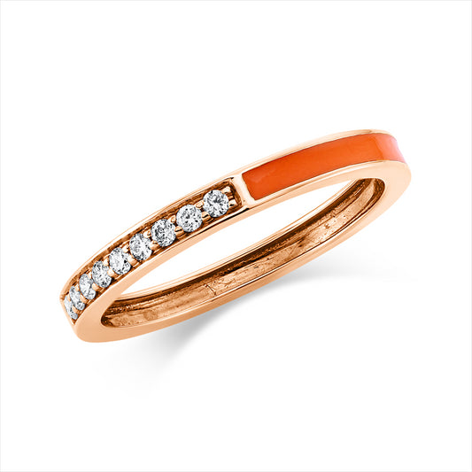 Ring 18 kt RG, 9 Brill. 0,11 ct, TW-si, 1 Emaille orange