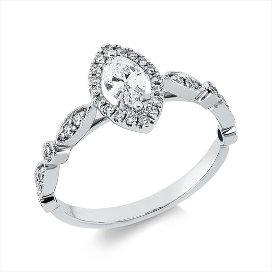 Ring 18 kt WG, 1 Nav. 0,27 ct, TW-si, 30 Brill. 0,25 ct, TW-si