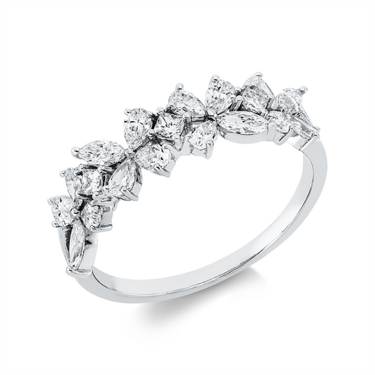 Ring 18 kt WG, 12 Tropfen 0,61 ct, TW-si, 4 Nav. 0,22 ct, TW-si, 3 Princ. 0,11 ct, TW-si