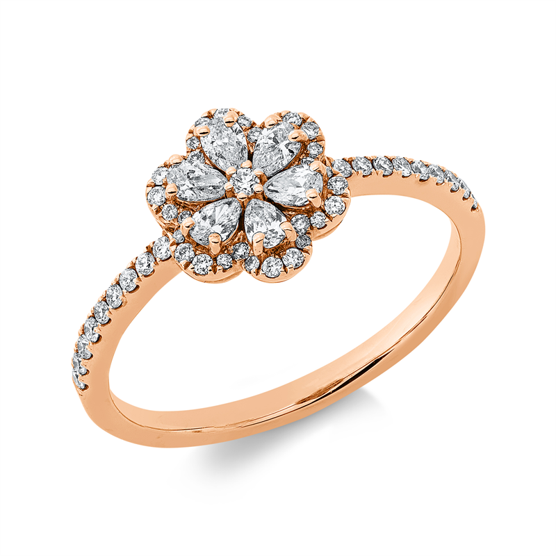 Ring 18 kt RG, 6 Tropfen 0,25 ct, TW-si, 49 Brill. 0,18 ct, TW-si