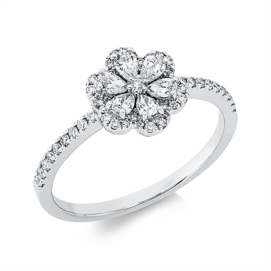 Ring 18 kt WG, 6 Tropfen 0,28 ct, TW-si, 49 Brill. 0,18 ct, TW-si