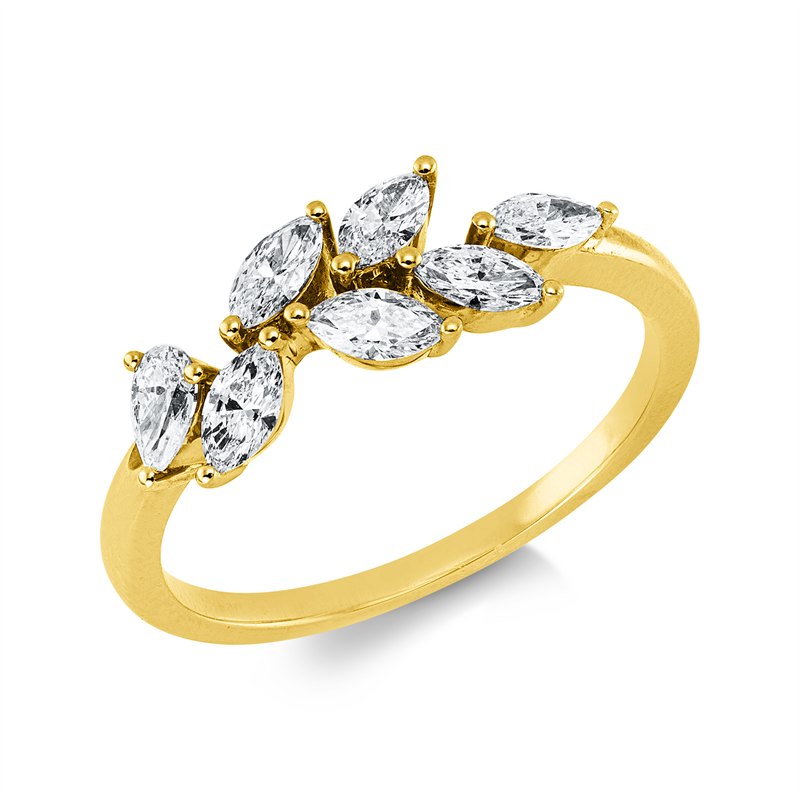 Ring 18 kt GG, 6 Nav. 0,52 ct, TW-si, 1 Tropfen 0,11 ct, TW-si
