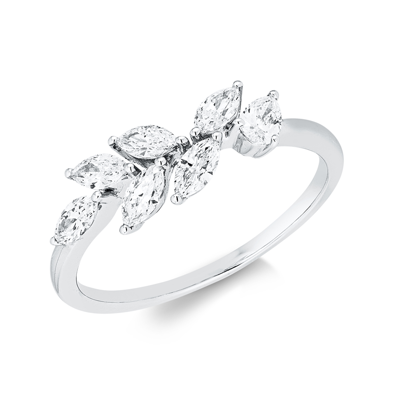Ring 18 kt WG, 6 Nav. 0,53 ct, TW-si, 1 Tropfen 0,10 ct, TW-si