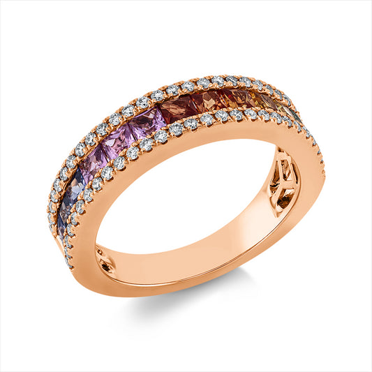 Ring 18 kt RG, 56 Brill. 0,33 ct, TW-si, 13 Saphire 1,47 ct fancy