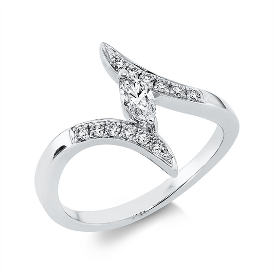 Ring 18 kt WG, 1 Nav. 0,19 ct, TW-vsi, 12 Brill. 0,14 ct, TW-si