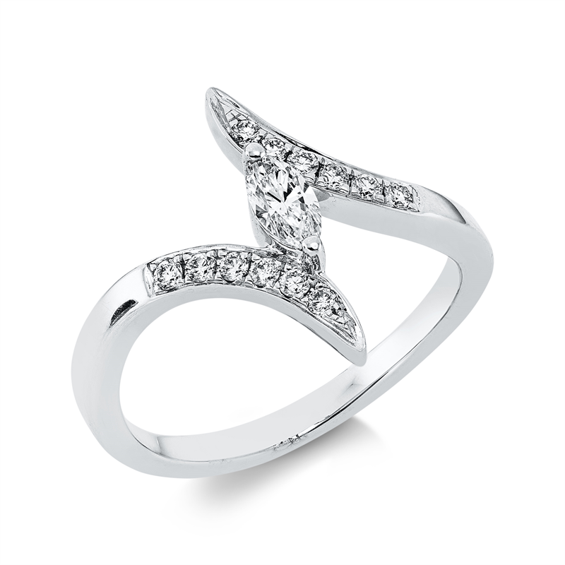Ring 18 kt WG, 1 Nav. 0,19 ct, TW-vsi, 12 Brill. 0,14 ct, TW-si