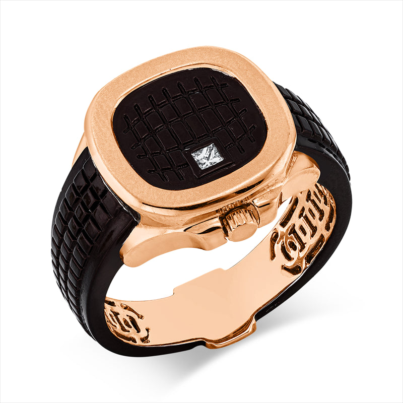 Ring 18 kt RG, braun rhodiniert, 1 Princ. 0,05 ct, TW-vsi