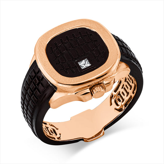 Ring 18 kt RG, braun rhodiniert, 1 Princ. 0,05 ct, TW-vsi