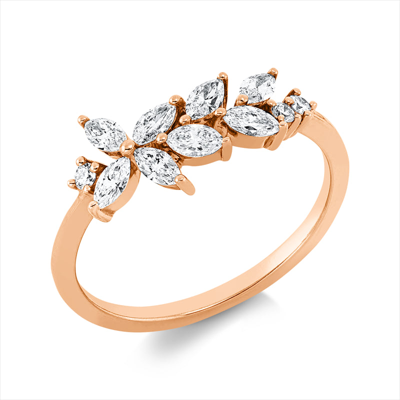 Ring 18 kt RG, 8 Brill. 0,48 ct, TW-si, 3 Brill. 0,06 ct, TW-si