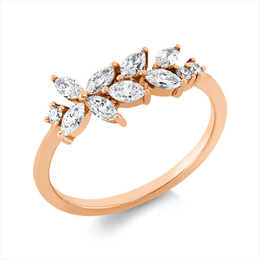 Ring 18 kt RG, 8 Brill. 0,48 ct, TW-si, 3 Brill. 0,06 ct, TW-si