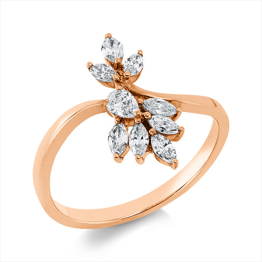 Ring 18 kt RG, 8 Nav. 0,38 ct, TW-si, 1 Tropfen 0,10 ct, TW-si