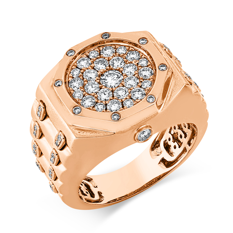 Ring 18 kt RG, 25 Brill. 0,66 ct, TW-si, 1 Brill. 0,11 ct, TW-si, 40 Brill. 0,13 ct, TW-si