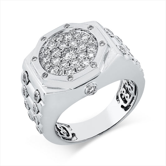 Ring 18 kt WG, mattiert, 25 Brill. 0,66 ct, TW-si, 1 Brill. 0,12 ct, TW-si, 40 Brill. 0,13 ct, TW-si