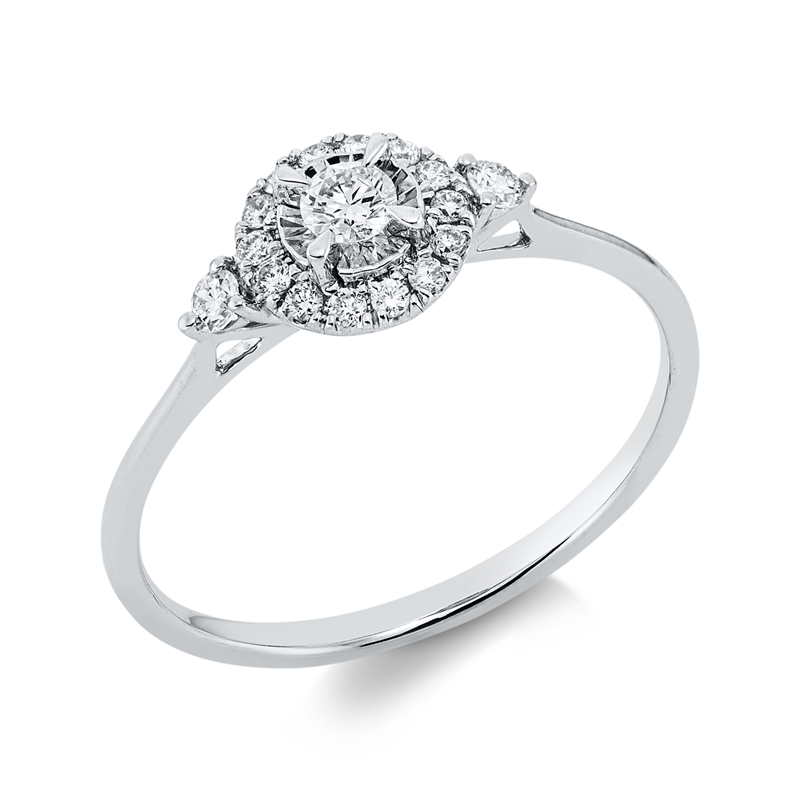 Ring 18 kt WG, 1 Brill. 0,08 ct, TW-si, 16 Brill. 0,13 ct, TW-si