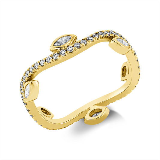 Ring 18 kt GG, 6 Nav. 0,23 ct, TW-si, 50 Brill. 0,30 ct, TW-si