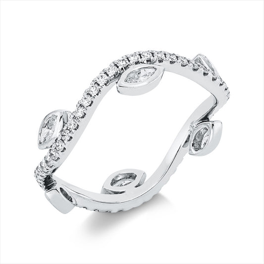 Ring 18 kt WG, 6 Nav. 0,27 ct, TW-si, 52 Brill. 0,30 ct, TW-si