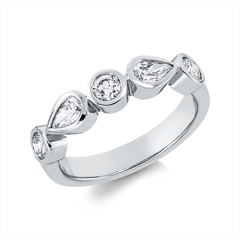 Ring 18 kt WG, 2 Tropfen 0,37 ct, TW-vsi, 3 Brill. 0,44 ct, TW-vsi