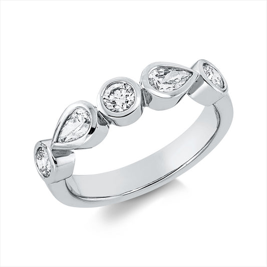 Ring 18 kt WG, 2 Tropfen 0,37 ct, TW-vsi, 3 Brill. 0,44 ct, TW-vsi