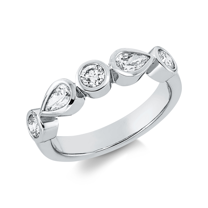 Ring 18 kt WG, 2 Tropfen 0,37 ct, TW-vsi, 3 Brill. 0,44 ct, TW-vsi