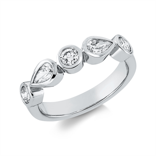 Ring 18 kt WG, 2 Tropfen 0,37 ct, TW-vsi, 3 Brill. 0,44 ct, TW-vsi