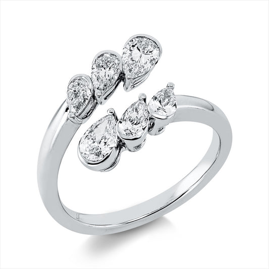 Ring 18 kt WG, 2 Tropfen 0,32 ct, TW-vsi, 2 Tropfen 0,51 ct, TW-vsi, 2 Tropfen 0,22 ct, TW-vsi