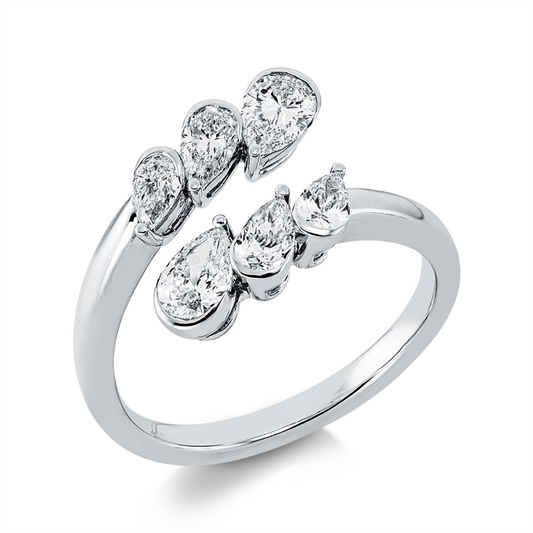 Ring 18 kt WG, 2 Tropfen 0,32 ct, TW-vsi, 2 Tropfen 0,51 ct, TW-vsi, 2 Tropfen 0,22 ct, TW-vsi