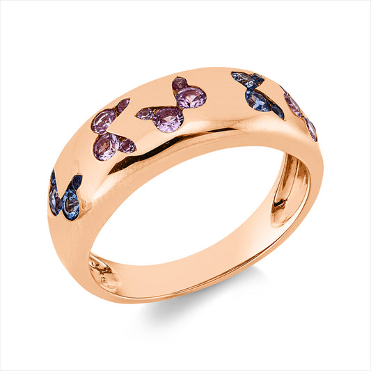 Ring 18 kt RG, 12 Saphire 0,54 ct pink, 8 Saphire 0,32 ct blau