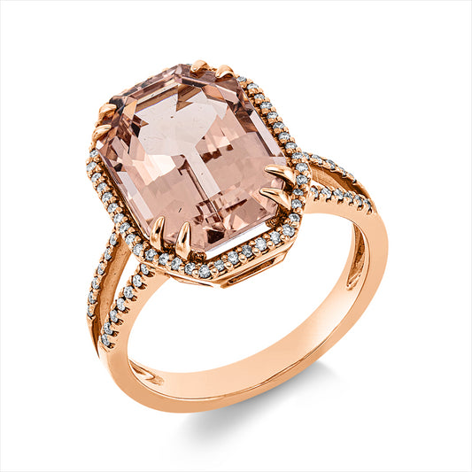 Ring 18 kt RG, 80 Brill. 0,24 ct, TW-si, 1 Morganit 7,10 ct rosé