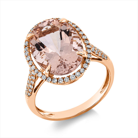 Ring 18 kt RG, 74 Brill. 0,35 ct, TW-si, 1 Morganit 5,68 ct rosé
