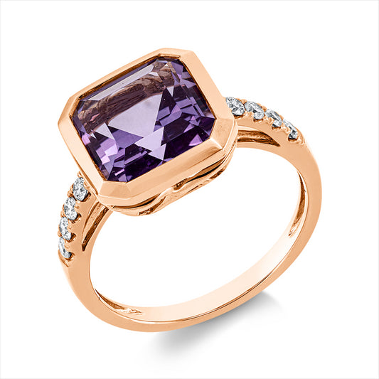 Ring 18 kt RG, 8 Brill. 0,19 ct, TW-si, 1 Amethyst 3,70 ct pink