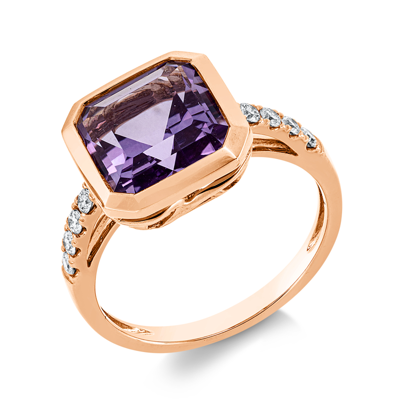Ring 18 kt RG, 8 Brill. 0,19 ct, TW-si, 1 Amethyst 3,70 ct pink