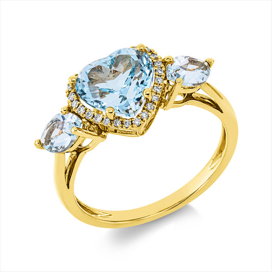 Ring 18 kt GG, 26 Brill. 0,10 ct, TW-si, 1 Topas 2,50 ct sky blue, 2 Topase 1,00 ct sky blue
