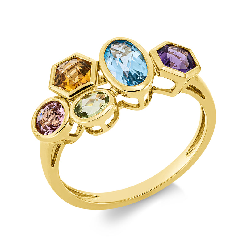 Ring 18 kt GG, 5  Farbsteine 1,80ct multicolor
