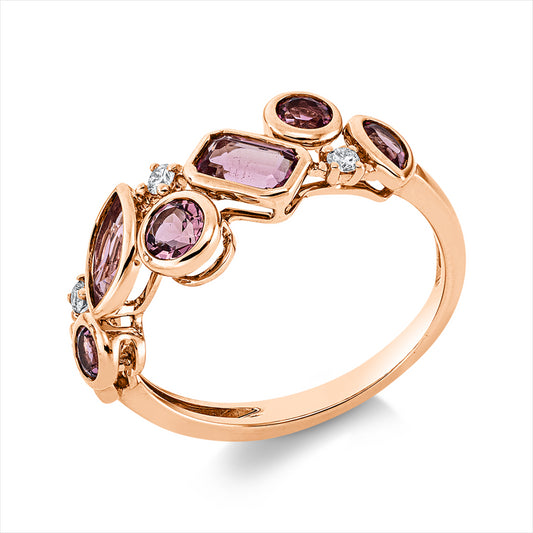 Ring 18 kt RG, 3 Brill. 0,07 ct, TW-si, 4 Turmalin 1,00 ct pink, 3 Turmalin 0,50 ct pink
