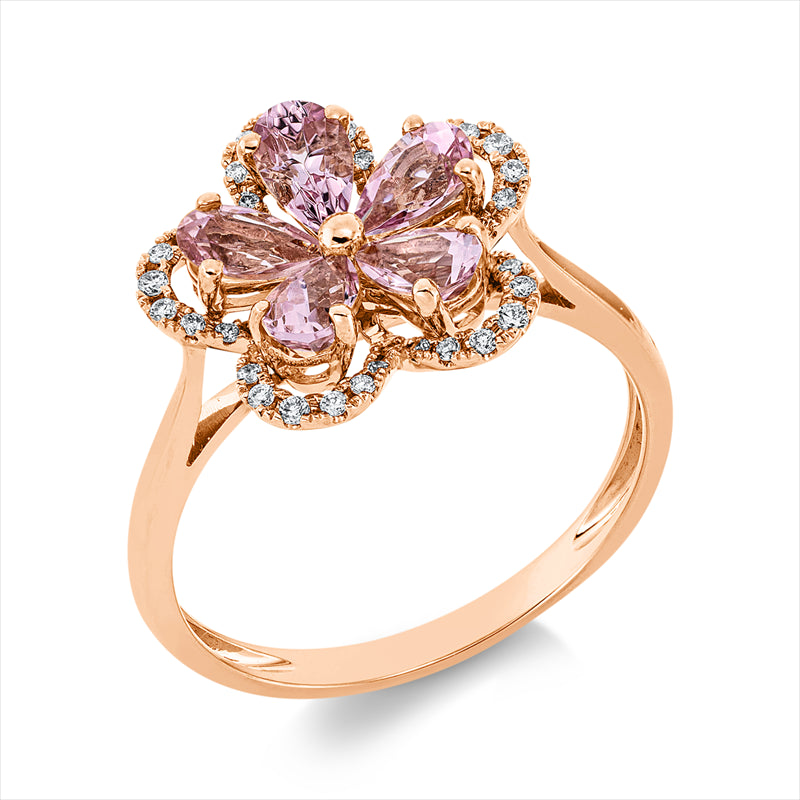 Ring 18 kt RG, 40 Brill. 0,16 ct, TW-si, 5 Turmalin 1,10 ct pink