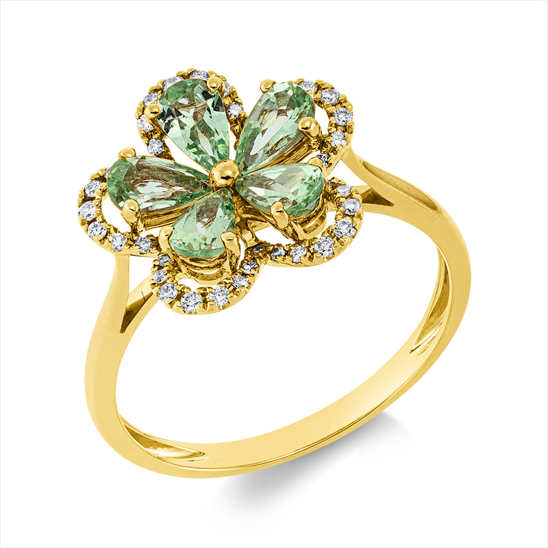 Ring 18 kt RG, 2 Rose. 2,00 ct rosé, 2 Amet 2,60 ct pink, 2 Amet 2,60 ct lila, 1 Turm 0,20 ct pink
