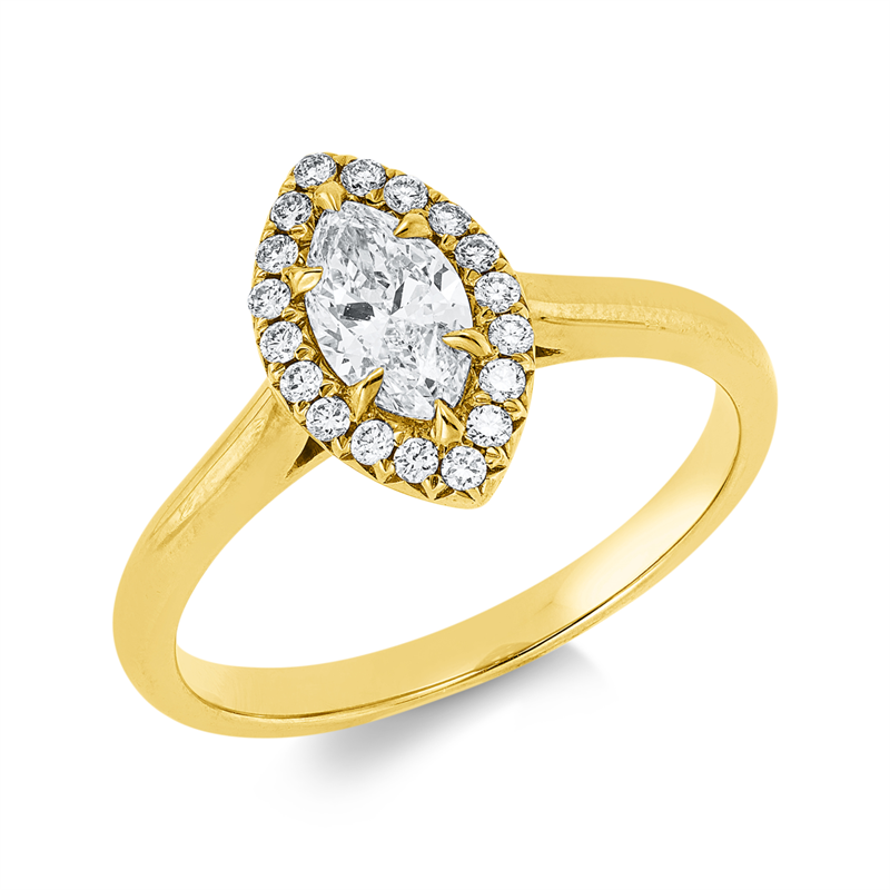 Ring 18 kt GG, 1 Nav. 0,51 ct, TW-si, 18 Brill. 0,15 ct, W-si