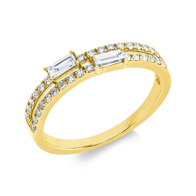 Ring 18 kt GG, 32 Brill. 0,25 ct, TW-pi, 2 Bag. 0,22 ct, TW-si