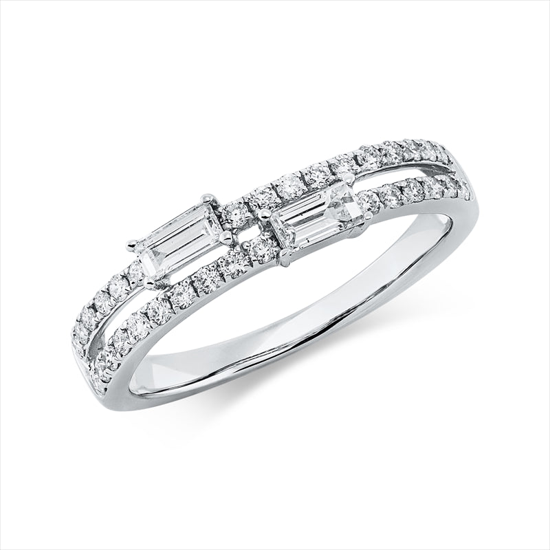 Ring 18 kt WG, 2 Bag. 0,21 ct, TW-si, 32 Brill. 0,26 ct, TW-pi