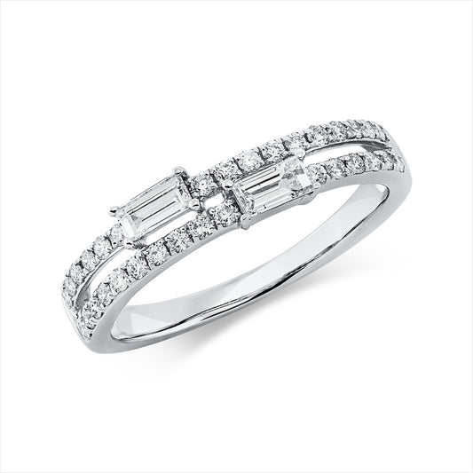 Ring 18 kt WG, 2 Bag. 0,21 ct, TW-si, 32 Brill. 0,26 ct, TW-pi